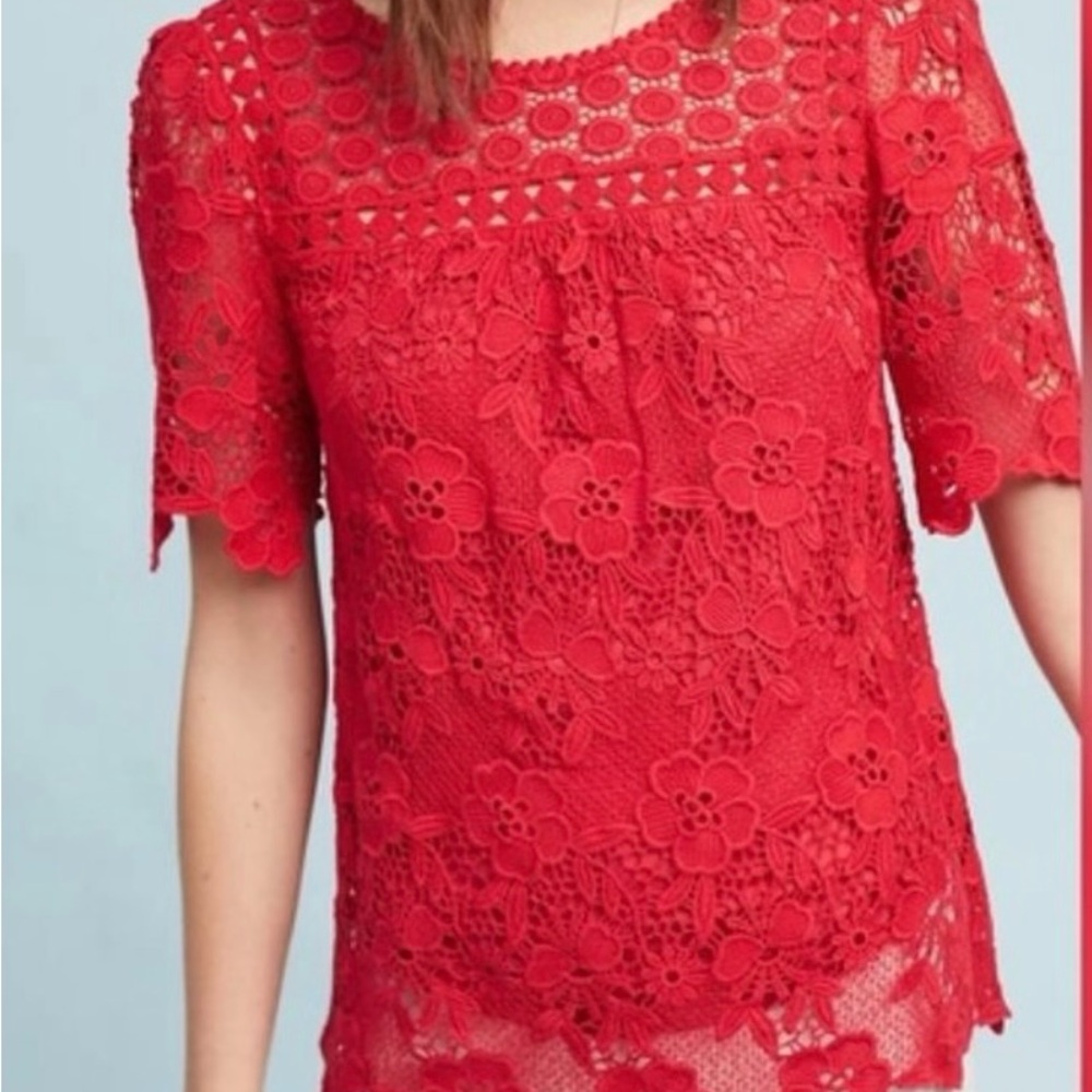 Anthropologie Vanessa Virginia Red Lace Top. NWT size 6
